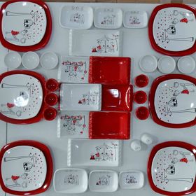 Keramika Peri Masalı Kırmızı 40 Parça Kahvaltı Takımı