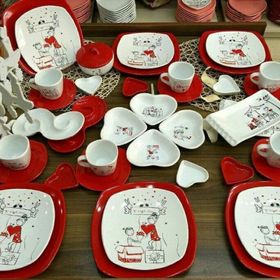 Keramika Peri Masalı Kırmızı 40 Parça Kahvaltı Takımı