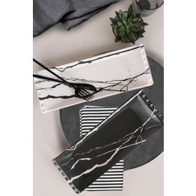 Keramika Selen 2 Parça 33 cm Siyah Kayık Tabak