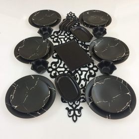 Keramika Siyah Mat Mermer 21 Parça 6 Kişilik Kahvaltı Takımı