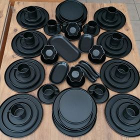 Keramika Stackable Mat Siyah 63 Parça 12 Kişilik Kahvaltı Takımı