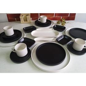 Keramika Stackable Siyah Beyaz 23 Parça 4 Kişilik Kahvaltı Takımı