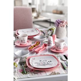 Keramika Tatlı Düş 14 Parça Köşem Kahvaltı Seti 2 kişilik pembe