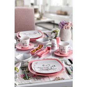 Keramika Tatlı Düş 14 Parça Köşem Kahvaltı Seti 2 kişilik pembe