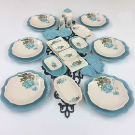 Keramika Turkuaz Gül 6 Kişilik Kahvaltı Takımı