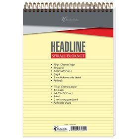 Keskin 145421 Headline A4 Spiralli Sarı Sayfa 80 Yaprak Çizgili Bloknot