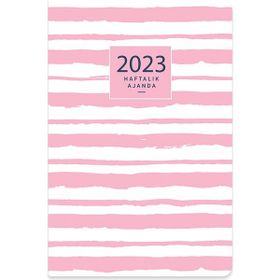 Keskin Color 2023 Pembe Çizgi Karton Kapak 8x12 cm Haftalık Cep Ajandası
