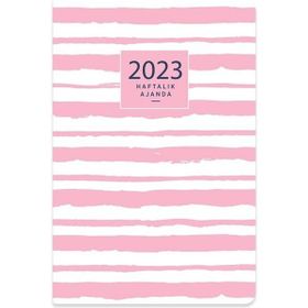 Keskin Color 2023 Pembe Çizgi Karton Kapak 8x12 cm Haftalık Cep Ajandası