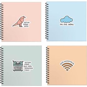 Keskin Color Hisli Şeyler 16 x 15 cm 50 Yaprak + Farklı Model Çizgili Defter 4'lü Defter