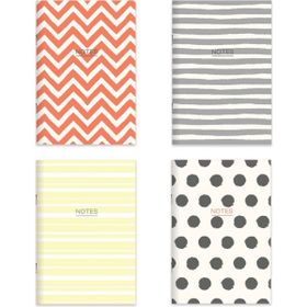 Keskin Color Karton Kapak Hafif Kağıt Mercan 2 Çizgili + 2 Düz 14x20 cm 24 Yaprak 4'lü Defter