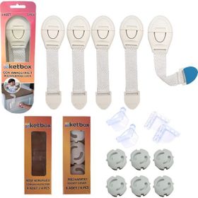 Ketbox Çocuk 5 Çekmece Dolap Kilidi 4 Köşe Koruyucu 6 Priz Koruyucu Bebek Güvenlik Emniyet Seti
