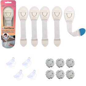 Ketbox Çocuk 5 Çekmece Dolap Kilidi 4 Köşe Koruyucu 6 Priz Koruyucu Bebek Güvenlik Emniyet Seti
