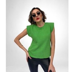 Key Moda Kolsuz Vatkalı Kadın Yeşil Triko Kazak