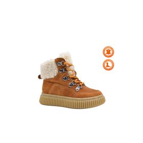 Kids A More Dinos Peluş Kürk Yaka Detaylı Bağcıklı ve Fermuarlı Deri Tarçın Kız Çocuk Bot