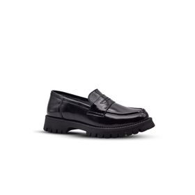 Kids A More Vintage Siyah Rugan Hakiki Deri Loafer Kız Çocuk Okul Ayakkabısı