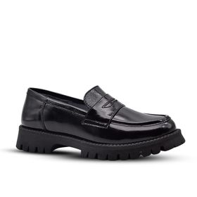 Kids A More Vintage Siyah Rugan Hakiki Deri Loafer Kız Çocuk Okul Ayakkabısı