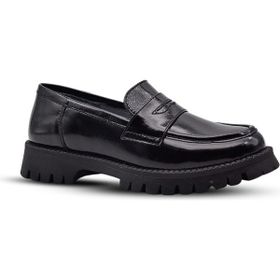 Kids A More Vintage Siyah Rugan Hakiki Deri Loafer Kız Çocuk Okul Ayakkabısı