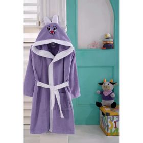 Kids Babies 6-7 Yaş Lila Çocuk Pamuk Kapüşonlu Bornozu