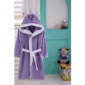 Kids Babies 6-7 Yaş Lila Çocuk Pamuk Kapüşonlu Bornozu