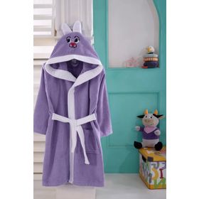 Kids Babies 6-7 Yaş Lila Çocuk Pamuk Kapüşonlu Bornozu