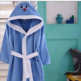 Kids Babies 6-7 Yaş Mavi Çocuk Pamuk Kapüşonlu Bornozu