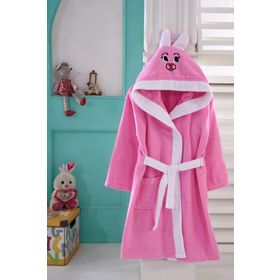 Kids Babies 6-7 Yaş Pembe Çocuk Pamuk Kapüşonlu Bornozu