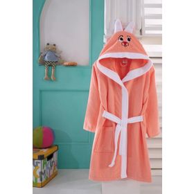 Kids Babies 6-7 Yaş Somon Çocuk Pamuk Kapüşonlu Bornozu