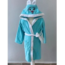 Kids Babies 6-7 Yaş Turkuaz Çocuk Pamuk Kapüşonlu Bornozu