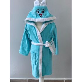 Kids Babies 6-7 Yaş Turkuaz Çocuk Pamuk Kapüşonlu Bornozu