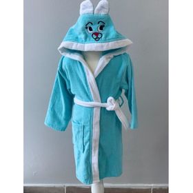 Kids Babies 6-7 Yaş Turkuaz Çocuk Pamuk Kapüşonlu Bornozu