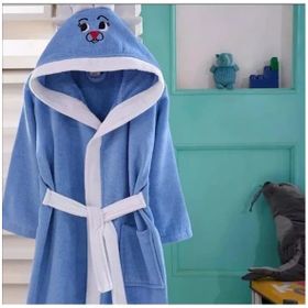 Kids Babies 8-9 Yaş Mavi Çocuk Pamuk Kapüşonlu Bornozu