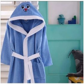 Kids Babies 8-9 Yaş Mavi Çocuk Pamuk Kapüşonlu Bornozu