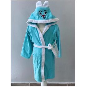 Kids Babies 8-9 Yaş Turkuaz Çocuk Pamuk Kapüşonlu Bornozu