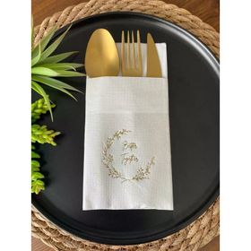 Kidspartim 12'li 40x40 cm Gold Yaldızlı Beyaz Better Together Cepli Peçete