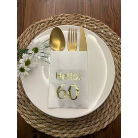 Kidspartim 12'li 40x40 cm Gold Yaldızlı Beyaz Cepli Hello Altmış Yaş Peçete