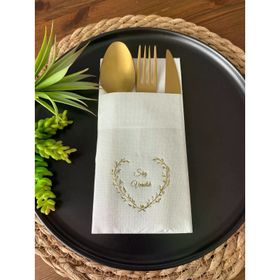 Kidspartim 12'li 40x40 cm Gold Yaldızlı Beyaz Söz Verdik Kalp Çelenk Cepli Peçete