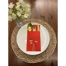 Kidspartim 12'li 40x40 cm Gold Yaldızlı Kırmızı Cepli Havuç Çiçeği Peçete