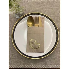Kidspartim 12'li 40x40 cm Gold Yaldızlı Kraft Ay Desenli İyi Bayramlar Cepli Peçete