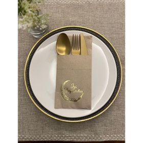 Kidspartim 12'li 40x40 cm Gold Yaldızlı Kraft Ay Desenli İyi Bayramlar Cepli Peçete