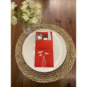 Kidspartim 12'li 40x40 cm Gümüş Yaldızlı Kırmızı Cepli Havuç Çiçeği Peçete