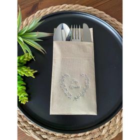 Kidspartim 12'li 40x40 cm Gümüş Yaldızlı Kraft Söz Verdik Kalp Çelenk Cepli Peçete