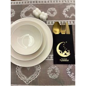 Kidspartim 12'li Gold Yaldızlı Siyah Hoşgeldin Ramazan Yeni Ay Desenli Cepli Peçete