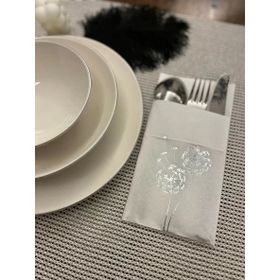 Kidspartim 12'li Gümüş Yaldızlı Beyaz Cepli Hindiba Çiçeği Peçete