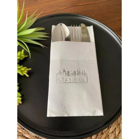 Kidspartim 12'li Gümüş Yaldızlı Beyaz İstanbul Cepli Peçete