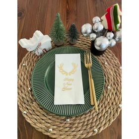 Kidspartim 16'lı Gold Yaldızlı Beyaz Happy New Year Küçük Geyik Boynuzu Peçete