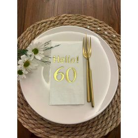 Kidspartim 16'lı Gold Yaldızlı Beyaz hello Altmış Yaş Peçete
