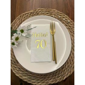 Kidspartim 16'lı Gold Yaldızlı Beyaz hello Yetmiş Yaş Peçete