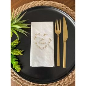 Kidspartim 16'lı Gold Yaldızlı Beyaz Kalp Çelenk Just Engaged Peçete