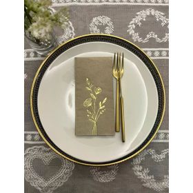 Kidspartim 16'lı Gold Yaldızlı Kraft Gelincik Çiçeği Baskılı Garson Katlama Peçete