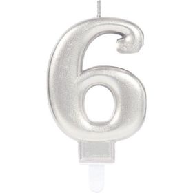 Kikajoy Gümüş Işıltılı 6 Rakam Mum